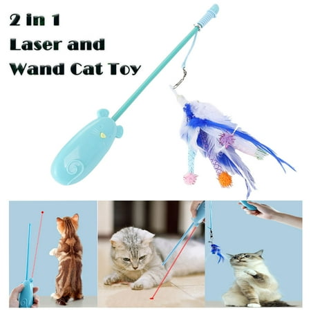 Legendog Cat Laser Toy Cats Feather Teaser Wand with Bell Interactive Laser Electronic Light Toys for Indoor Kittens