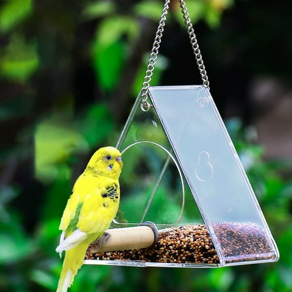 Byepica Window Bird Feeder with Suction Cup Clear Acrylic Hanging Birdfeeder Triangular Bird Feeding Box for Outdoors Wild Birds