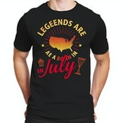 YIDUO Legends Are Born in July Cotton Short Sleeve T-Shirt - Vibrant Sunset Gradient Design with Patriotic