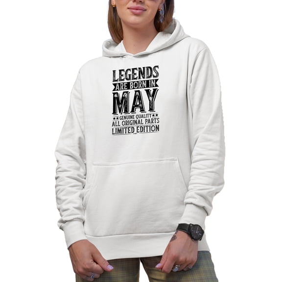 Legends Are Born in May, Bday Celebrant, Birthday Month Themed, White Hooded Sweatshirt or Hoodie, Medium