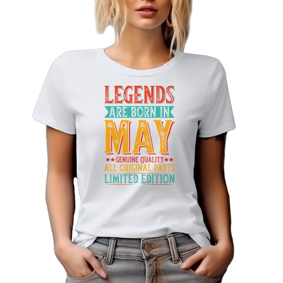 Legends Are Born in May, Birthday Month Themed, Bday Celebrant, White T-Shirt, Medium