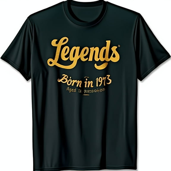Legends Born in 1973 Black T-Shirt with Gold Graphic Aged to Perfection Tee