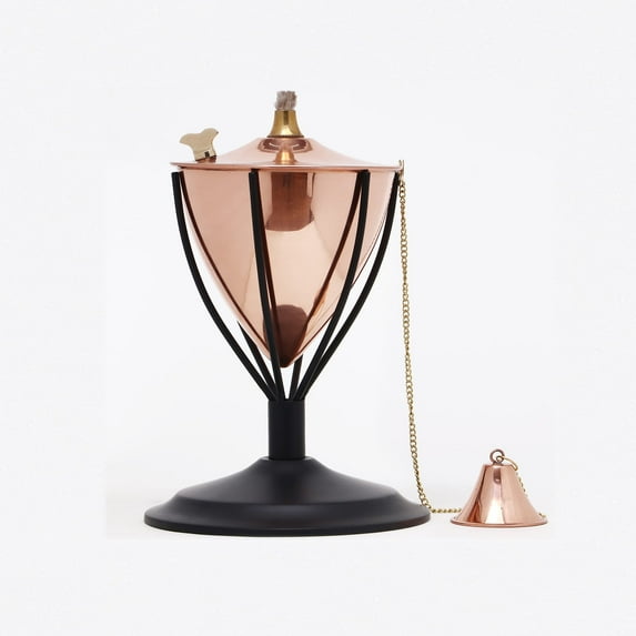 Legends Direct Amsterdam Premium Metal Tabletop Torches for Outside, Tall- Tiki Style /w Snuffer, Fiberglass Wick & Large 32oz Oil Lamp for Deck, Outdoor Patio Decorations & DÈcor (Smooth Copper)