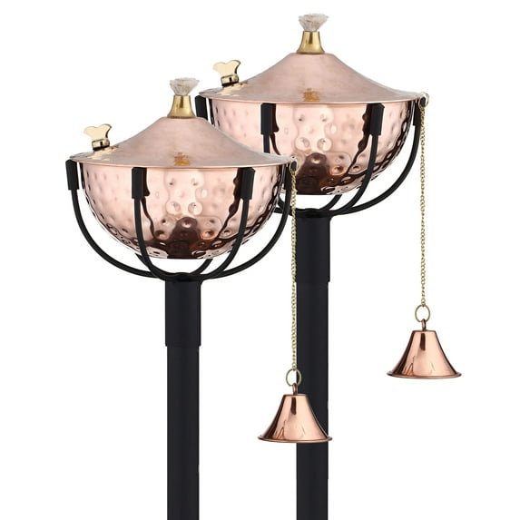 Legends Direct Set of 2, Maui Premium Metal Patio Torches, 54" Tall- Tiki Style /w Snuffer, Fiberglass Wick & Large 32oz Oil Lamp for Deck, Patio, Lawn, Garden, Luau (Hammered Copper)
