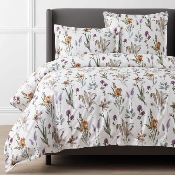 Legends Hotel Stem Florals Wrinkle-Free Ivory Multi Full Sateen Duvet Cover