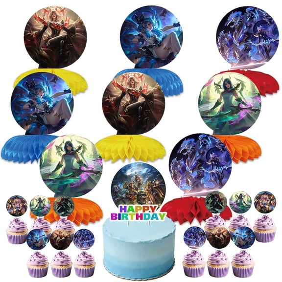 Legends LOL Leaguee Game Party Decor Supplies Honeycomb Centerpieces&Table Toppers Cake Toppers Decorations for Birthday