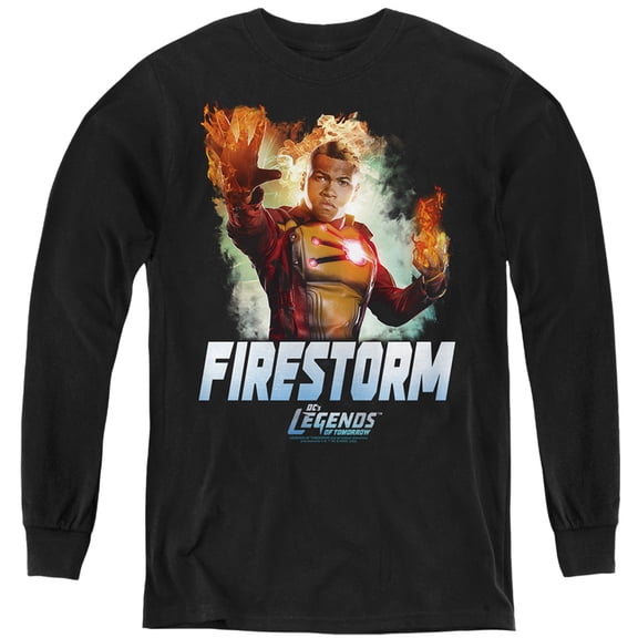 Legends Of Tomorrow Fire Legend Kids Long Sleeve T Shirt (Large) for Youth Boys and Girls, Black