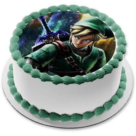 Legends Of Zelda Link Blue Sword Edible Cake Topper Image 8" Round Cake Topper Sheet ABPID06810