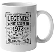 Legends Were Born in 1972, Aged Perfectly, Birthday Year or Bday Celebrant Themed, White 11oz Ceramic Mug