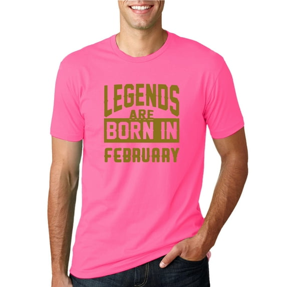 Legends are Born in February Gold Mens Fashion Graphic T-Shirt