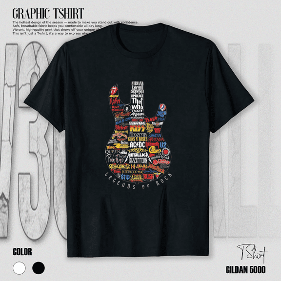 Legends of Rock Vintage Guitar Retro Music Band Inspired Graphic Unisex T-Shirt, up to size 5XL