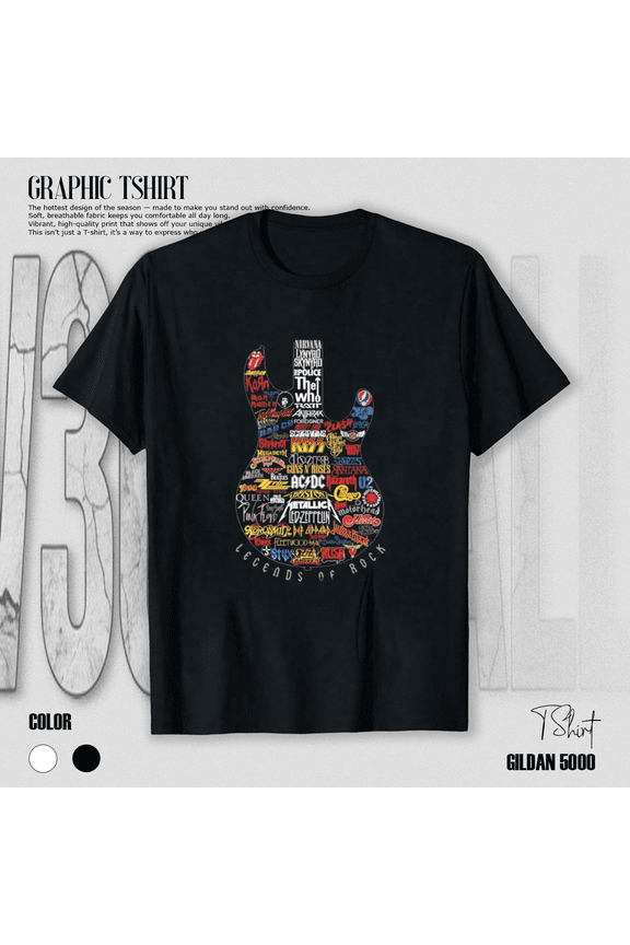 Legends of Rock Vintage Guitar Retro Music Band Inspired Graphic Unisex T-Shirt, up to size 5XL