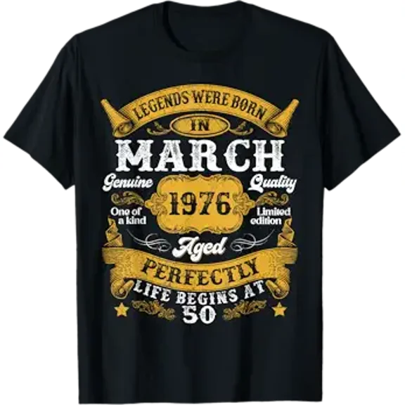 Legends were Born in March 1976 Vintage 50th Birthday Men T-Shirt