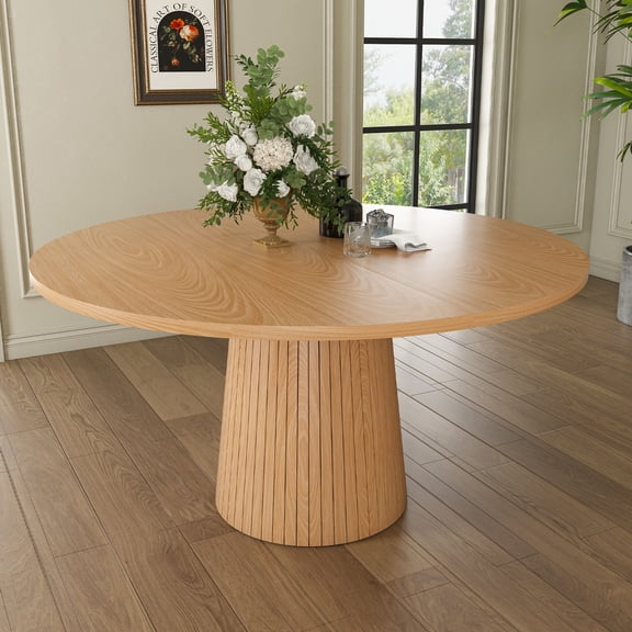 Legendstone 47" Modern Round Dining Table for 4 People,Farmhouse Kitchen Table with Wood Strip Base Finish Circle Table for Kitchen and Living Room (Oak)