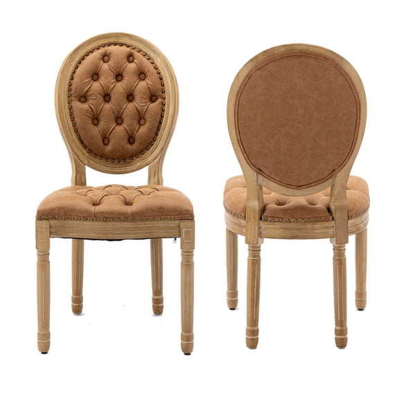 Legendstone French Style Dining Chairs Set of 2, PU Leather Upholstered Side Chairs with Solid Wood Legs, Nailhead Trim & Button Tufted Back, Kitchen & Dining Room, Orange