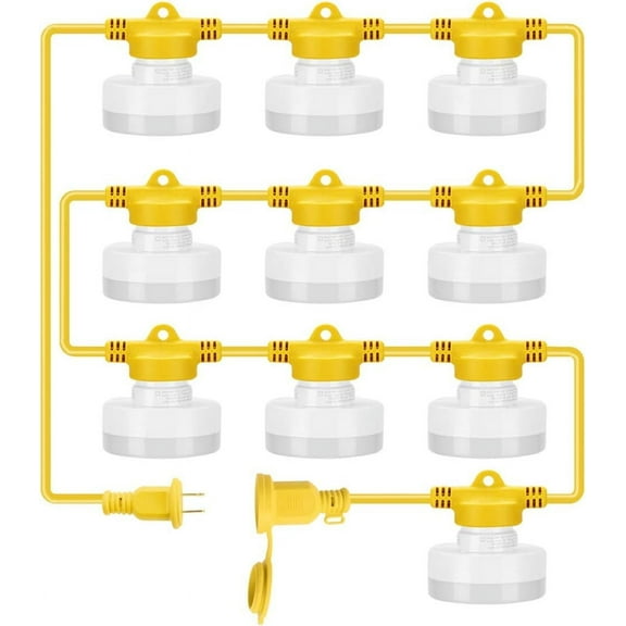 Legental 100FT LED Temporary Work Light String - 10 Sockets & Bulbs Included, 10W 5000K Daylight, UL Listed, Durable 18-Gauge Wire for Job Sites, Workshops, Warehouses