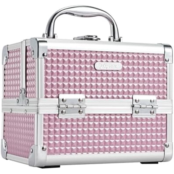 Makeup Case Portable Makeup Box Travel  Case  Case Organizer with 2 trays Mirror Locking Make Up Storage Vanity Craft  Case Traveling  Box for Girls