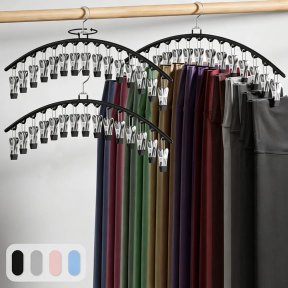Legging Organizer for Closet Hanging, Pants Hangers with Clips Holds Leggings, Shorts, Skirts, Jeans, Hats, Pants Hangers Space Saving Clothes Racks Closet Organizers and Storage, Black