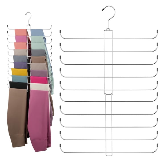 Legging Organizer for Closet Hanging, Rotatable Yoga Pants Hanger for Women's XS-XL and Girls' Leggings, Holds Up to 20 Pairs Leggings, Space-Saving Closet Organizers and Storage, Silver