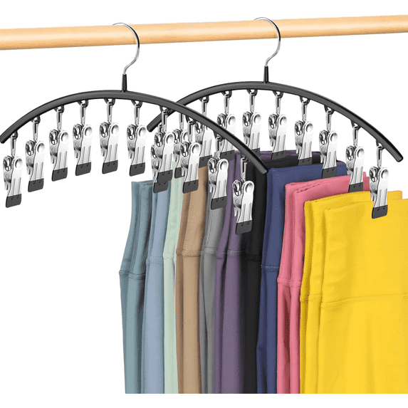 Legging Organizer for Closet,Leggings Hangers for Closet 2 Pack Pants Hangers w/10 Clips, Space Saving Hangers Closet Organizers and Storage for Pants Skirts Scarf Legging