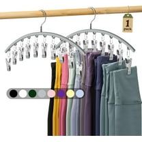 Legging Organizer for Closet, Metal Yoga Pants Hanger w/Rubber Coated 1 Pack w/10 Clips Hold 10 Leggings, Hangers Space Saving Hanging Closet Organizer for Closet Organizers and Storage-Grey