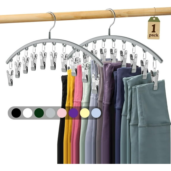 Legging Organizer for Closet, Metal Yoga Pants Hanger w/Rubber Coated 1 Pack w/10 Clips Hold 10 Leggings, Hangers Space Saving Hanging Closet Organizer for Closet Organizers and Storage-Grey