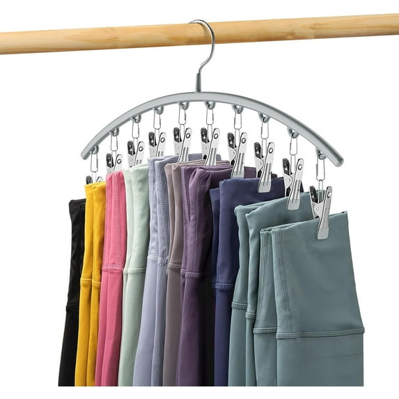 Legging Organizer for Closet, Metal Yoga Pants Hanger w/Rubber Coated 1 Pack w/10 Clips Hold 20 Leggings, Hangers Space Saving Hanging Closet Organizer for Closet Organizers and Storage, Blue