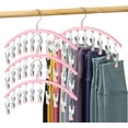 thumbnail image 1 of Legging Organizer for Closet, Metal Yoga Pants Hangers 4 Pack w/10 Clips Holds 40 Leggings, Space Saving Hanging Closet Organizer w/Rubber Coated Closet Organizers and Storage, Pink, 1 of 16
