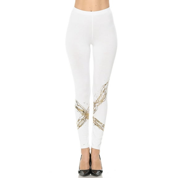LeggingUSA Women's Rayon Stretchy Fashion Leggings Hand Painted Art Works Gold X-Made In USA