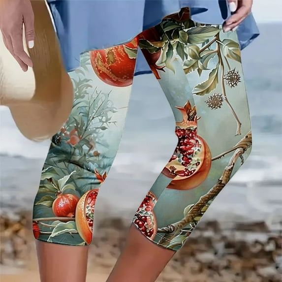 Leggings under $5! Cagogo Womens Summer Capri Leggings Floral Print Plus Size Lounge Capri Leggings Workout Athletic Running Casual Summer Knee Length Elastic Waist Soft Stretchy Cropped Pants