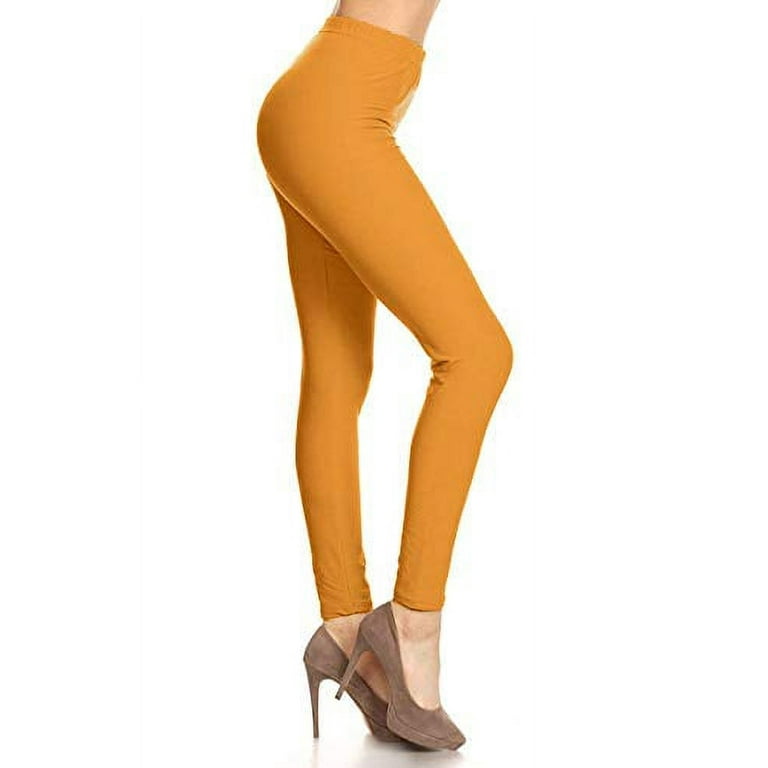 Leggings Depot-LDR128-MUSTARD Basic Solid Leggings, One Size