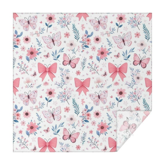 Pink Butterfly Star Floral Peach Pattern Square Tablecloth,Waterproof Square Table Cover,Wipeable Spillproof Washable Table Cover for Home Kitchen Party Decor 42"X42"(107x107cm)