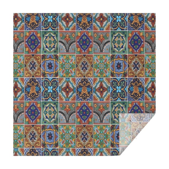 Brown Traditional Tile Pattern Square Tablecloth,Waterproof Square Table Cover,Wipeable Spillproof Washable Table Cover for Home Kitchen Party Decor 42"X42"(107x107cm)