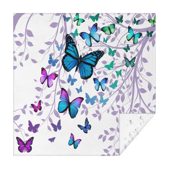 Purple Leaf Butterfly Pattern Square Tablecloth,Waterproof Square Table Cover,Wipeable Spillproof Washable Table Cover for Home Kitchen Party Decor 42"X42"(107x107cm)