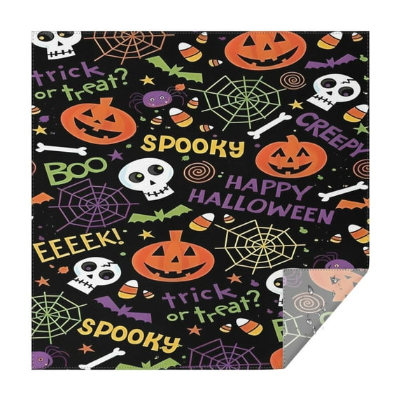 Halloween Spooky Words and Icons Pattern Square Tablecloth,Waterproof Square Table Cover,Wipeable Spillproof Washable Table Cover for Home Kitchen Party Decor 42"X42"(107x107cm)