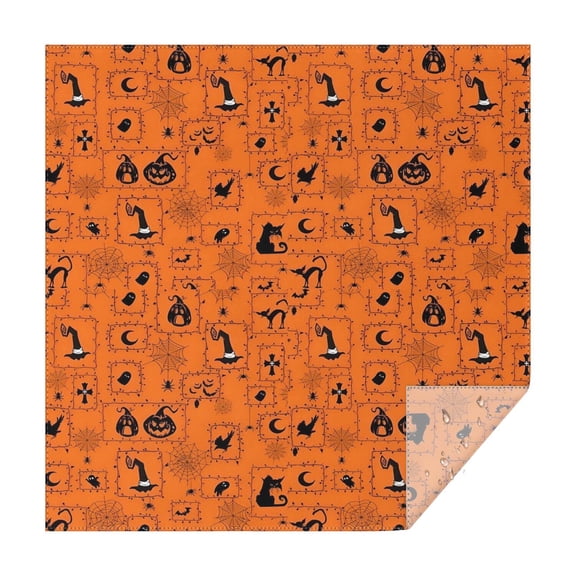 Halloween Orange Background Icons Square Tablecloth,Waterproof Square Table Cover,Wipeable Spillproof Washable Table Cover for Home Kitchen Party Decor 42"X42"(107x107cm)