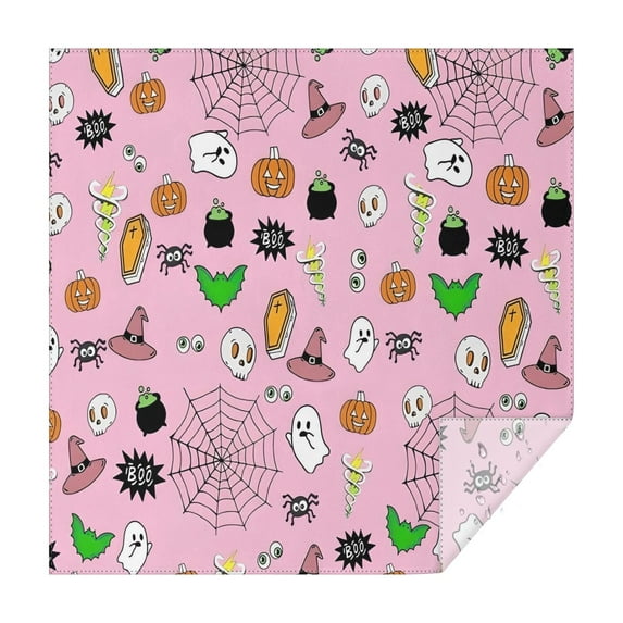 Pink Halloween Elements Pattern Square Tablecloth,Waterproof Square Table Cover,Wipeable Spillproof Washable Table Cover for Home Kitchen Party Decor 42"X42"(107x107cm)