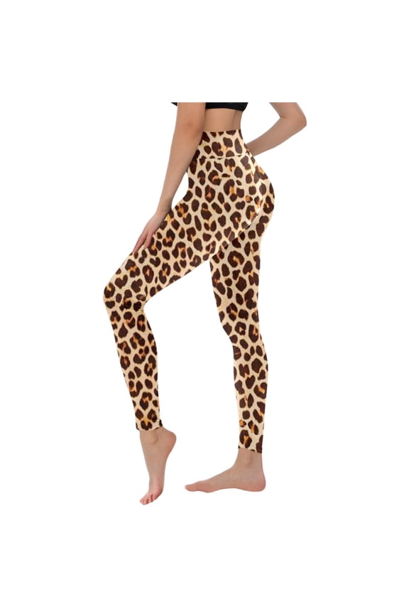 Leggings For Women Leopard Print Base Layer Elastic Lightweight Yoga Trousers Cozy Soft Tights Tummy Control Activities Pants Khaki M