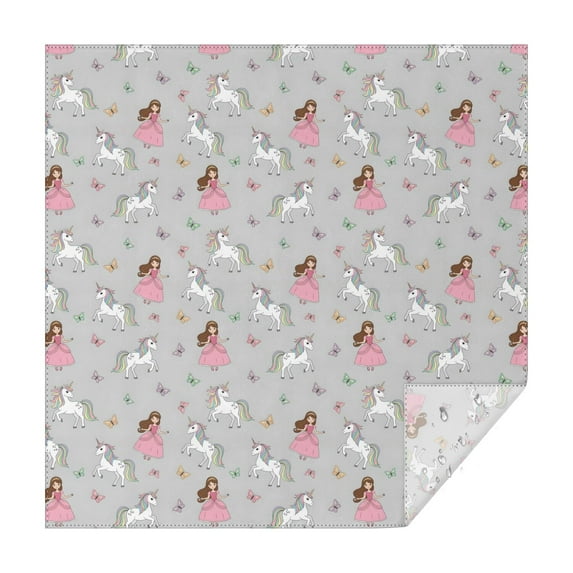 Princess Unicorn Butterfly Pattern Square Tablecloth,Waterproof Square Table Cover,Wipeable Spillproof Washable Table Cover for Home Kitchen Party Decor 52"x52"(132x132cm)