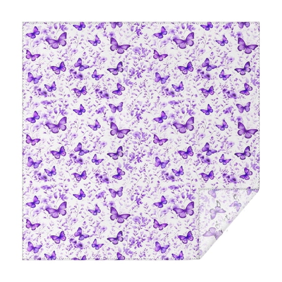 White Purple Butterfly Flower Pattern Square Tablecloth,Waterproof Square Table Cover,Wipeable Spillproof Washable Table Cover for Home Kitchen Party Decor 52"x52"(132x132cm)