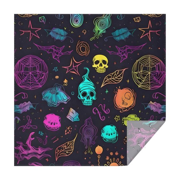 Neon Halloween Pattern Square Tablecloth,Waterproof Square Table Cover,Wipeable Spillproof Washable Table Cover for Home Kitchen Party Decor 42"X42"(107x107cm)