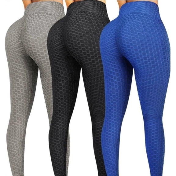 Leggings For Women Tummy Control Activewear Sportwear Yoga Pants - 3 Pack Black-Blue-Gray, Small