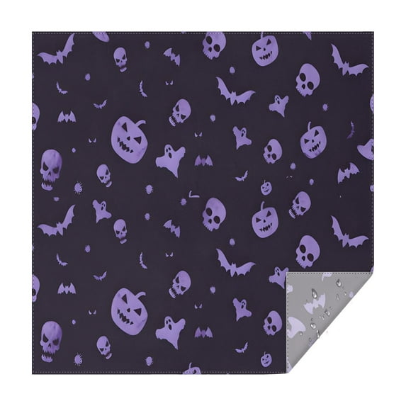 Purple Halloween Ghosts Skulls and Bats Square Tablecloth,Waterproof Square Table Cover,Wipeable Spillproof Washable Table Cover for Home Kitchen Party Decor 60"x60"(152x152cm)