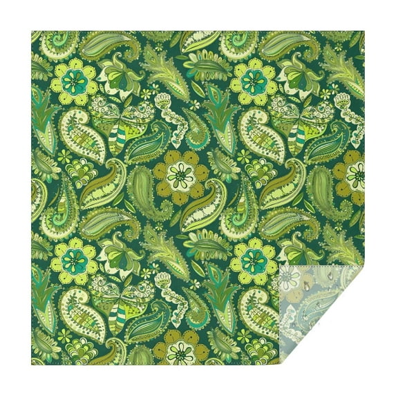 Green Pioneer Flower and Paisley Pattern Square Tablecloth,Waterproof Square Table Cover,Wipeable Spillproof Washable Table Cover for Home Kitchen Party Decor 42"X42"(107x107cm)