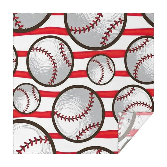 Red and White Striped Baseballs Pattern Square Tablecloth,Waterproof Square Table Cover,Wipeable Spillproof Washable Table Cover for Home Kitchen Party Decor 42"X42"(107x107cm)