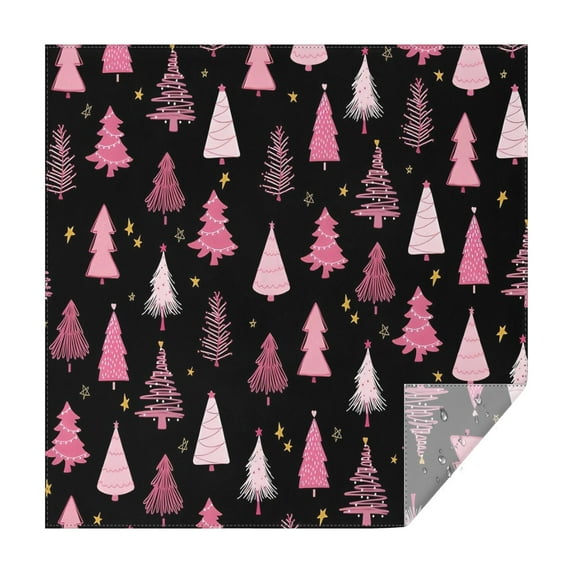 Black and Pink Christmas Tree Pattern Square Tablecloth,Waterproof Square Table Cover,Wipeable Spillproof Washable Table Cover for Home Kitchen Party Decor 42"X42"(107x107cm)