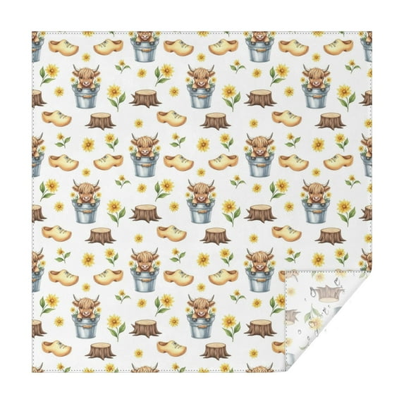 Highland Cow Bucket Flower Shoe Pattern Square Tablecloth,Waterproof Square Table Cover,Wipeable Spillproof Washable Table Cover for Home Kitchen Party Decor 42"X42"(107x107cm)