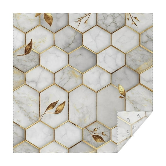 White Gray Gold Leaf Marble Pattern Square Tablecloth,Waterproof Square Table Cover,Wipeable Spillproof Washable Table Cover for Home Kitchen Party Decor 60"x60"(152x152cm)