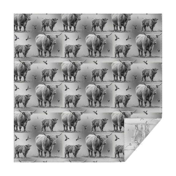 Gray Highland Cow Bird Pattern Square Tablecloth,Waterproof Square Table Cover,Wipeable Spillproof Washable Table Cover for Home Kitchen Party Decor 42"X42"(107x107cm)