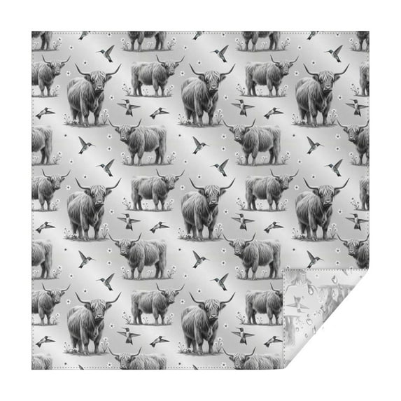 Gray Highland Cow Hummingbird Pattern Square Tablecloth,Waterproof Square Table Cover,Wipeable Spillproof Washable Table Cover for Home Kitchen Party Decor 52"x52"(132x132cm)